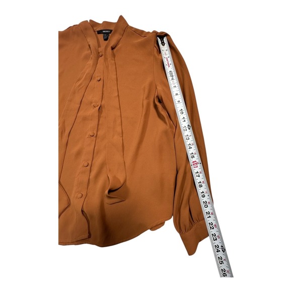 Forever 21 Women's Long Sleeve Bow Neck Button Up Blouse Brown Size M - Picture 7 of 9